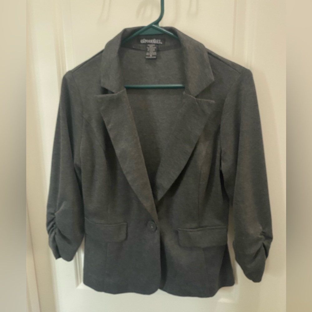 Charcoal gray ruched sleeve blazer, size medium.